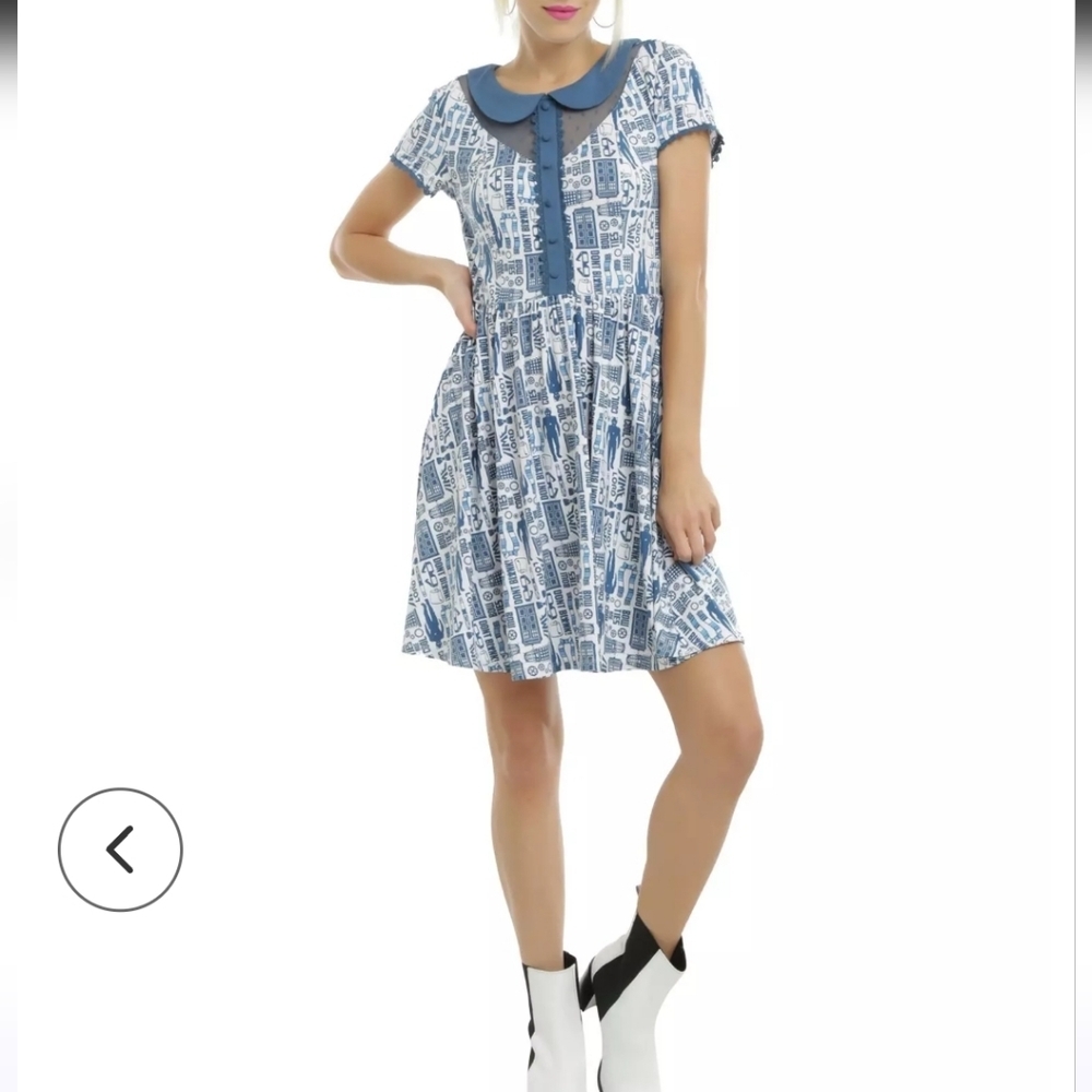 Doctor Who Dr. Who TARDIS Print Peter Pan Collar Dress Blue White Womens Size S